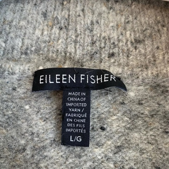 Eileen Fisher Wool Mohair Cardigan Sweater Womens Size L Grey Open Front Pockets - Picture 1 of 14